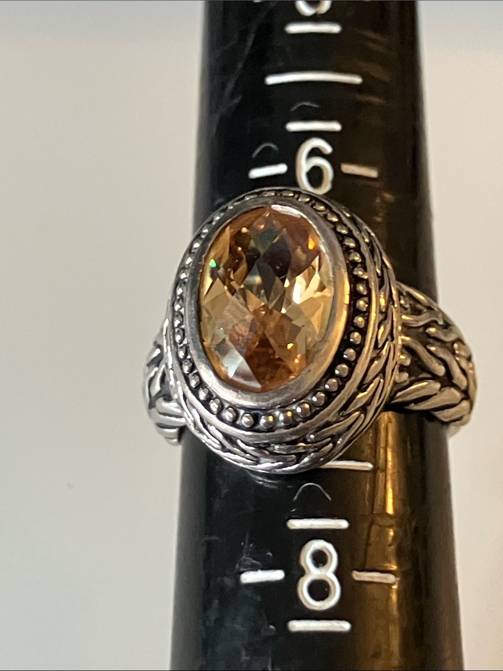 Oval Golden-Citrine Faceted Ring with Braided Sterling Silver Band